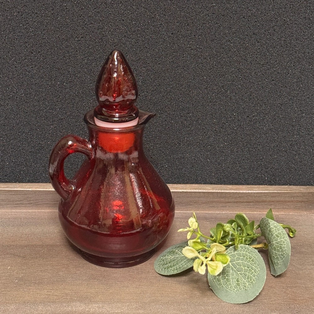 Vintage Avon Ruby Red Glass Strawberry Bath Foam Cruet Decanter with Stopper
